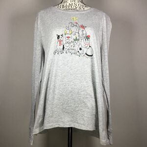 Sleep Sense 100% cotton cats as a Christmas tree print long sleeve grey top sz L